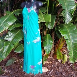 Grecian drape Low back silk halter maxi